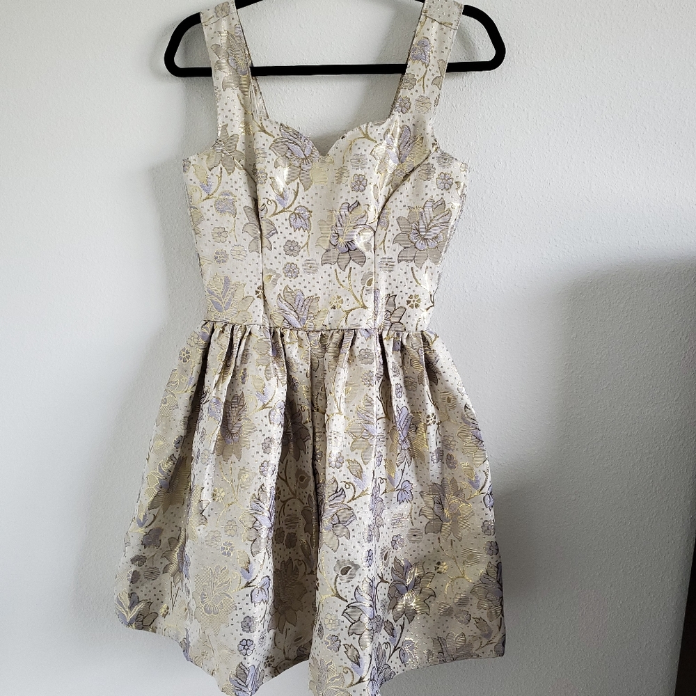 Beige with Gold and Lt Blue Hand Made Party Dress